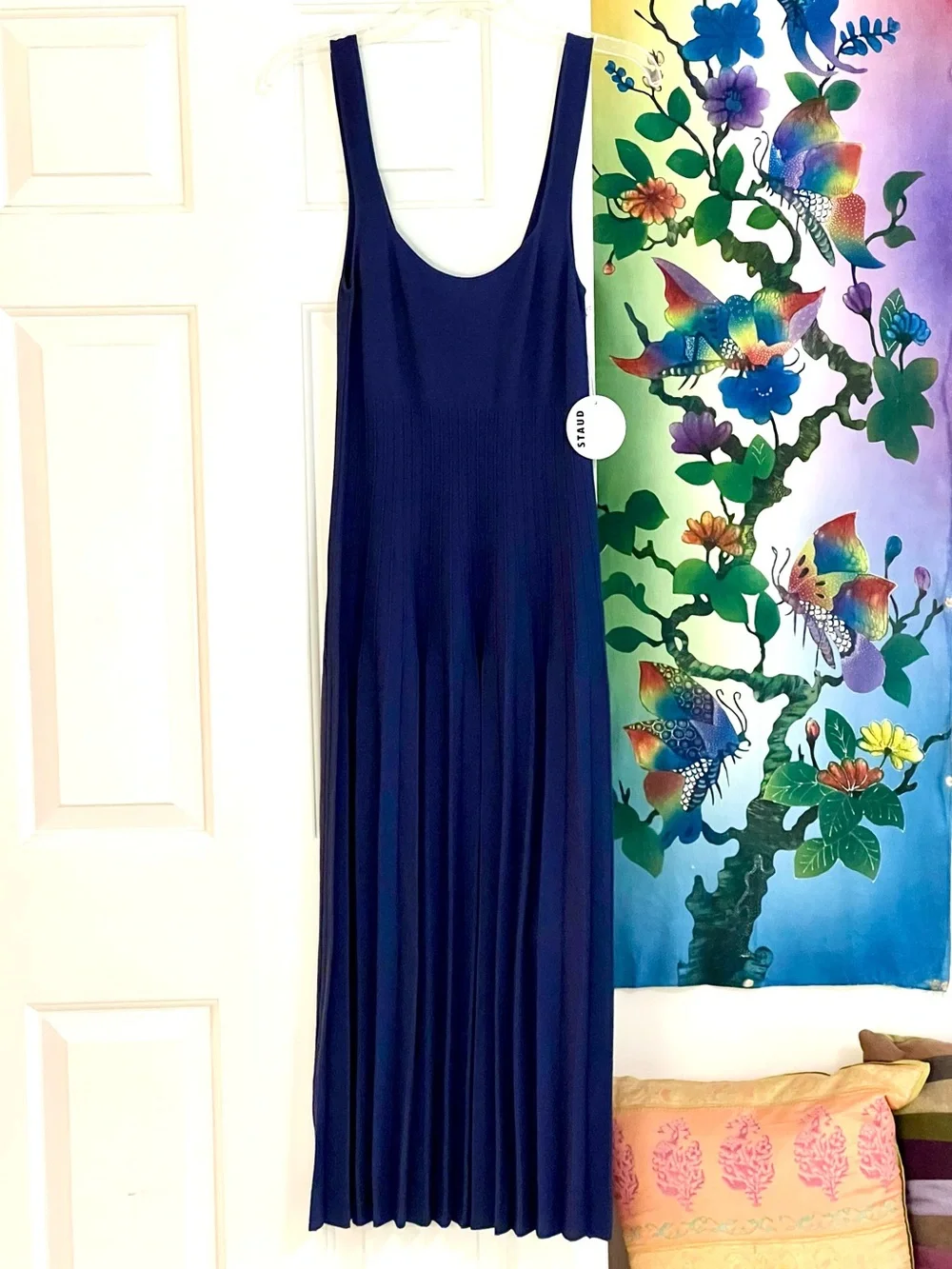 NWT Staud Ellison Pleated Dress Navy - Picture 10 of 16